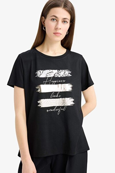 DeFacto Tričko Relax Fit s krátkym rukávom a potlačou na krku E5063AX25SP