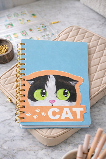 matheon Spiral Notebook with Cat Figure + Integrated Notepad 2 in 1 Cute