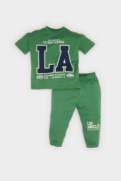 DeFacto Set de 2: Tricou cu mânecă scurtă cu imprimeu și pantaloni de trening...