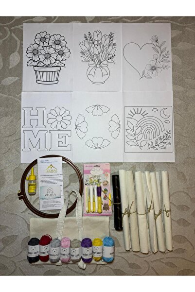 ZİORA HOME BEZ ÇANTA HEDİYELİ, YENİ BAŞLAYANLARA UYGUN, 6 ADET ÇİÇEK ŞABLONLU...