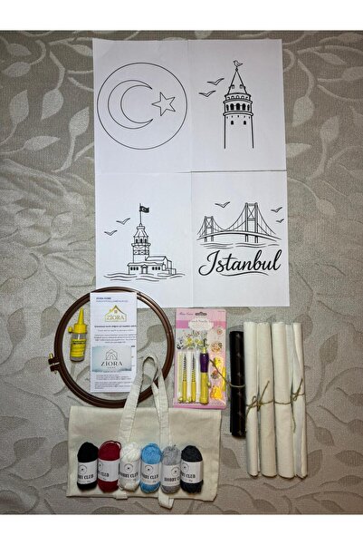 ZİORA HOME BEZ ÇANTA HEDİYELİ, 4 ŞABLONLU, BOL İPLİ, İSTANBUL TEMALI PUNCH SETİ