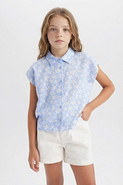 DeFacto Crop Cotton Floral Short Sleeve Shirt Girl Child D7645A825Sm