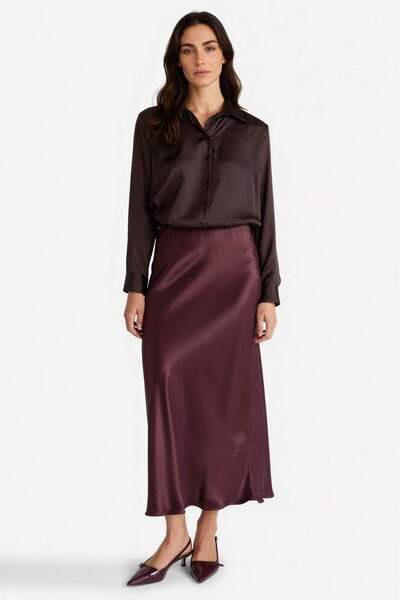 DeFacto تنورة متوسطة الطول من الساتان بخصر عادي على شكل حرف A B1867AX25SP