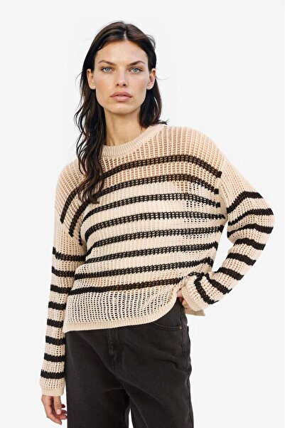 DeFacto Gestreifter Strickpullover mit normaler Passform und Rundhalsausschni...