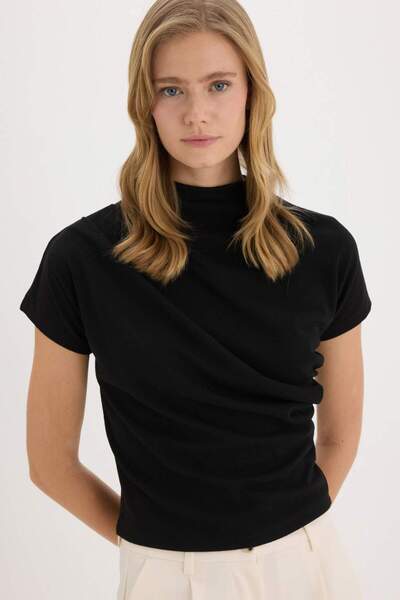 DeFacto Tricou cu mânecă scurtă Slim Fit guler rotund tricot texturat E5905AX...