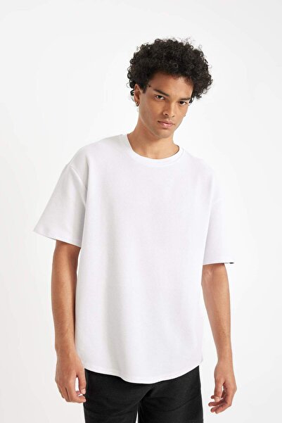 DeFacto تي شيرت Boxy Fit برقبة دائرية وأكمام قصيرة ووافل أساسي B4443AX25SP