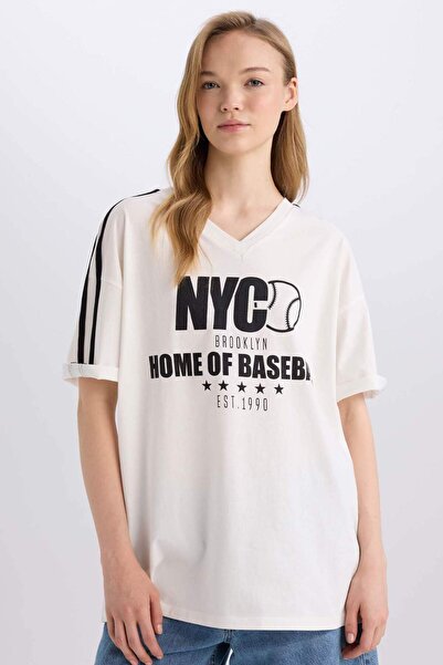 DeFacto 100% βαμβακερό μπλουζάκι με στάμπα μεγάλου μεγέθους E4656AX25SM