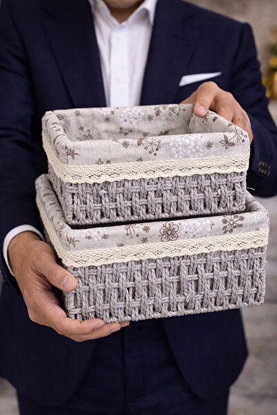 ceneric طقم سلات ترتيب وتنظيم قماشية قطعتين رمادي