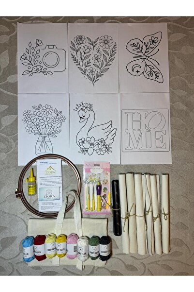 ZİORA HOME BEZ ÇANTA HEDİYELİ, 6 ADERT KALP, KUĞU, KELEBEK ŞABLONLU PUNCH İŞL...