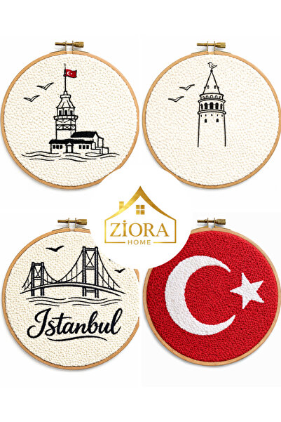 ZİORA HOME BEZ ÇANTA HEDİYELİ, 4 ŞABLONLU, BOL İPLİ, İSTANBUL TEMALI PUNCH SETİ