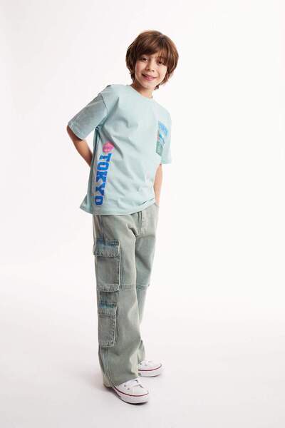 DeFacto Pantaloni Jean pentru băiat verde închis D7088a8/nm41