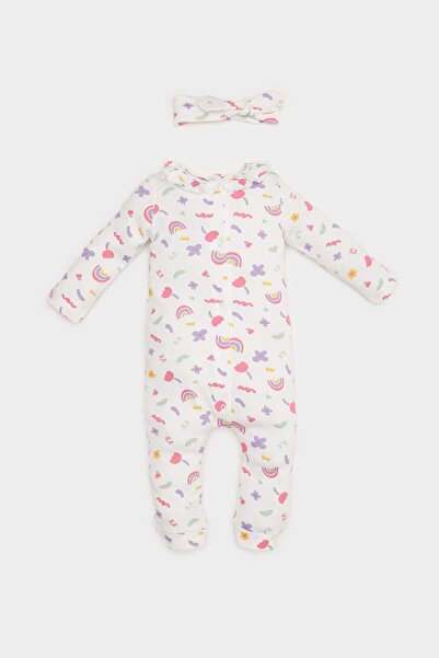 DeFacto 2Li Rompers Rainbow Printed Waffle Long Sleeve Romper Hair Band Baby ...