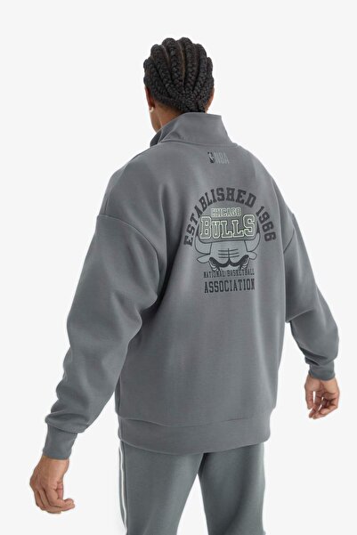 DeFacto NBA Chicago Bulls Oversize mikina se širokým zipem a stojáčkem z potá...