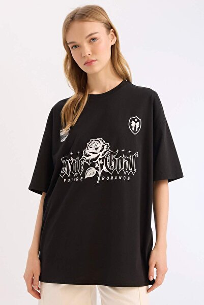 DeFacto Tricou cu mânecă scurtă Coool Oversize Wide Fit cu decolteu triplu E4...