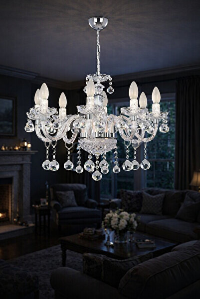 İstanbul Avize Almira 8'li Şeffaf Cam Kol Aydınlatma