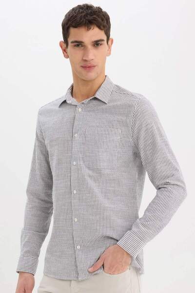 DeFacto Gestreiftes, langärmliges Hemd mit Polokragen und moderner Passform E...