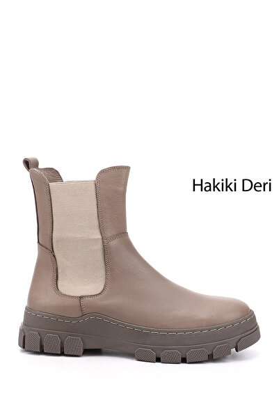 GÖNDERİ(R) Kadın Bej Kauçuk Taban Hakiki Deri Chelsea Bot