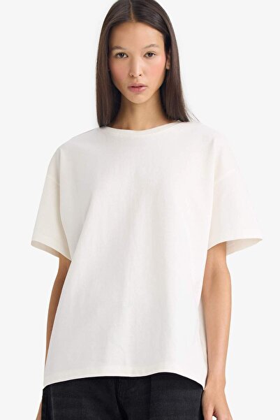 DeFacto Übergroßes, geräumiges, kurzärmliges Basic-T-Shirt aus schlichtem, di...