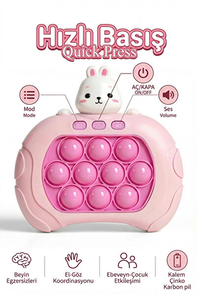 BBSKY Hızlı Basmalı Pop Game Tavşan Işıklı Sesli Pilli Pop It Toy Eğitici El ...