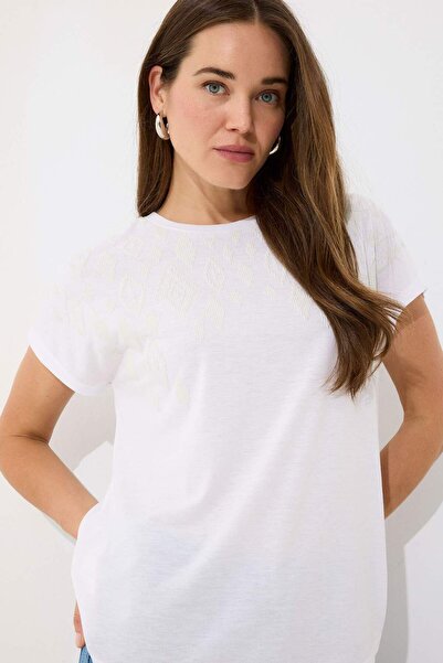 DeFacto Kurzärmliges weißes Damen-T-Shirt E5954AX/WT34