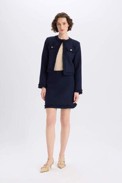 DeFacto A Kesim Yüksek Bel Basic Düz Tweed Mini Etek D2870AX25SP