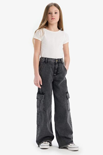 DeFacto Široké nohavice Cargo Bavlněné džínové kalhoty pro dívky D7090A825SP