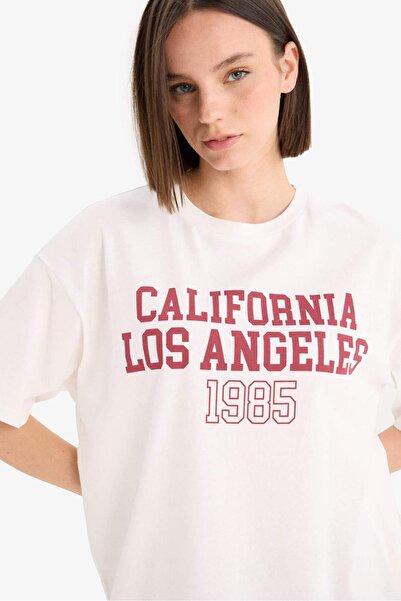 DeFacto Tricou cu mânecă scurtă imprimat cu guler de bicicletă cu potrivire l...