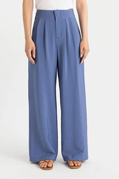 DeFacto Wide Leg Geniş Bol Paça Çift Pileli Basic Düz Dokuma Pantolon A9068AX...