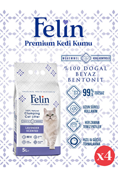 FELİN Lavanta Kokulu Topaklanan Ince Taneli Kedi Kumu 5lx4