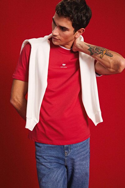 DeFacto Valentinstag-Kurzarm-T-Shirt mit Rundhalsausschnitt und Herz-Aufdruck...