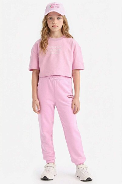 DeFacto Beli Paçası Lastikli Baskılı Jogger Eşofman Altı Kız Çocuk D9689A825SP