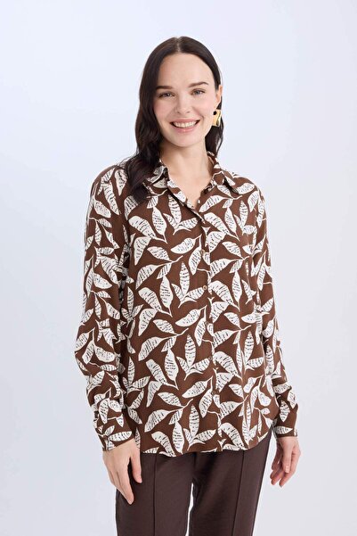 DeFacto Риза с дълъг ръкав с обикновен принт D7229Ax25Sp