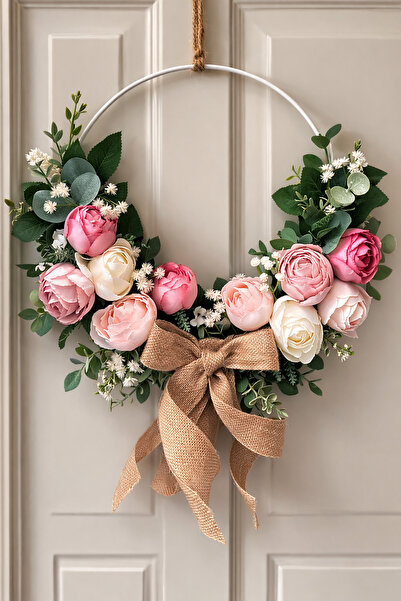 ecrella Şakayık Çiçekli Kapı Süsü – Jüt Fiyonklu Modern Bahar Kapı Çelengi | ...