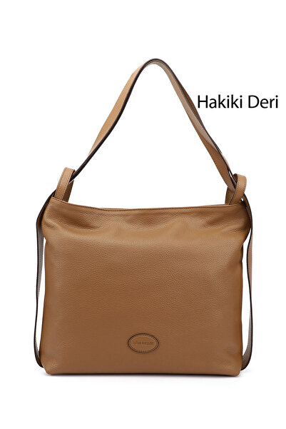 GÖNDERİ(R) TABA FLOTER Gön حقيبة كتف وحقيبة ظهر نسائية من الجلد البلاتيني مقا...