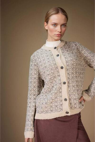 DeFacto Regular Fit Desenli Bisiklet Yaka Düğmeli Triko Hırka D7671AX24WN