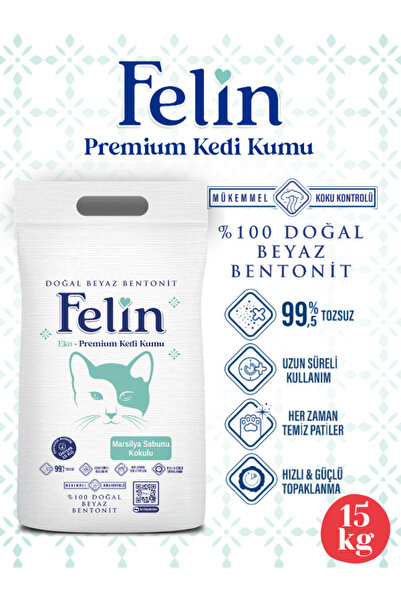 FELİN Marsilya Sabunu Kokulu Topaklanan Ince Taneli Kedi Kumu 15 Kg