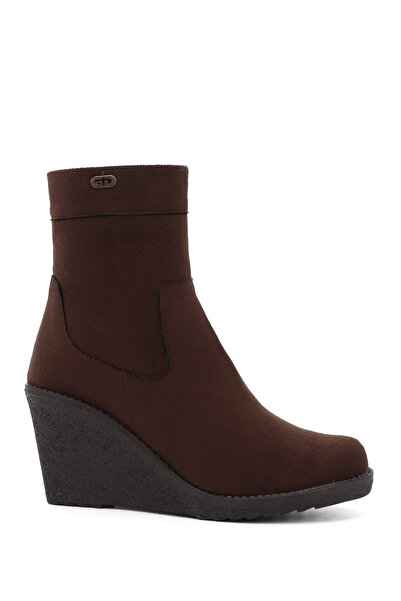 GÖNDERİ(R) Women's Brown Suede Zippered Wedge Heeled Boots
