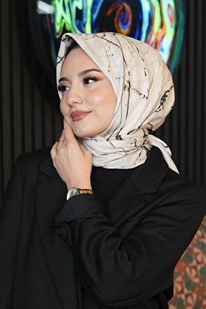 AFVENTE Μαρμάρινο Μοτίβο Μπεζ Απαλό Κασκόλ Βαμβάκι