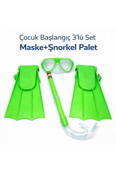 Mustran Çocuk 3'lü Set Palet Maske Şnorkel Dalış Seti PVC 24-29 Numara Ayarla...