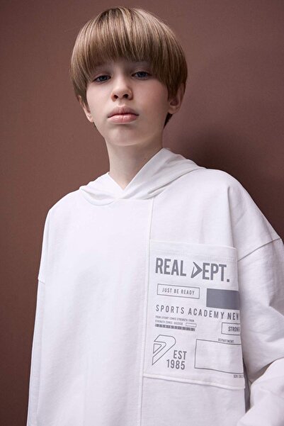 DeFacto Φούτερ με στάμπα με φαρδιά γραμμή και κουκούλα για αγόρια D8535A825SP