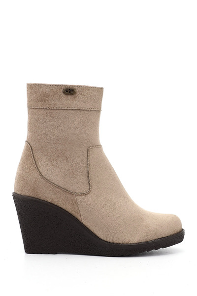 GÖNDERİ(R) Women's Mink Suede Zippered Wedge Heeled Boots