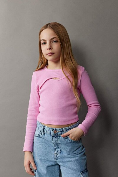 DeFacto Crew Neck Ribbed Camisole Long Sleeve T-Shirt Girls E0463A825Sp