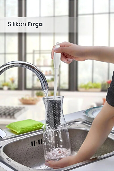 Orvila Silikon Fırçalı Şişe Temizleyici - Matara Biberon Emzik ve Yağdanlık T...