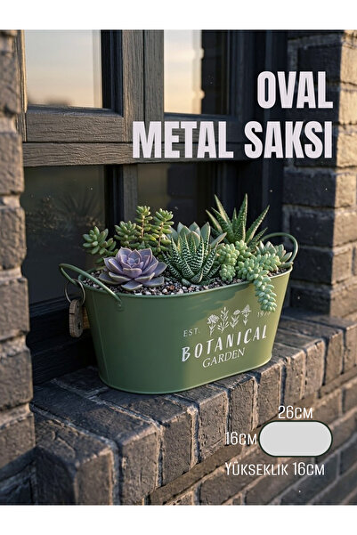Via Gardenia Oval Metal Saksı 16x16x12 Cm Haki