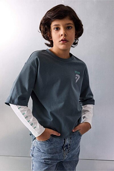 DeFacto Μπλουζάκι με μακρύ μανίκι με στάμπα, φαρδιά γραμμή, για αγόρια D8488A...