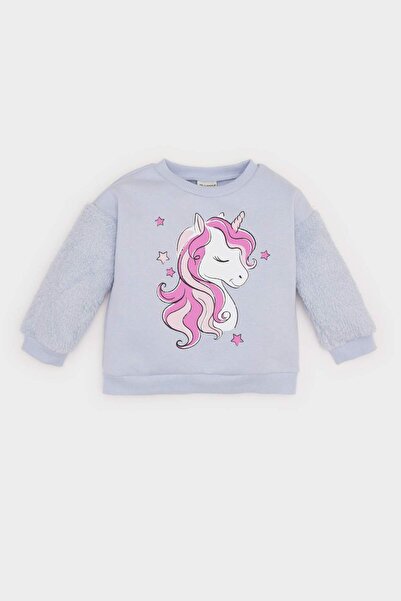 DeFacto Bisiklet Yaka Unicorn Baskılı İçi Yumuşak Tüylü Sweatshirt Kız Bebek ...