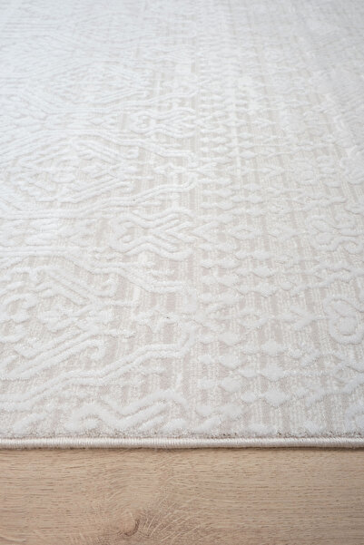 Modern White Gray Acrylic Knitwear Rug Wool Inlay Self-Patterned Fringed Living Room Seating Arya1005