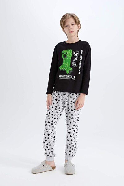 DeFacto Dečački Minecraft pidžama set, dugi rukavi, elastična talja, dugi don...