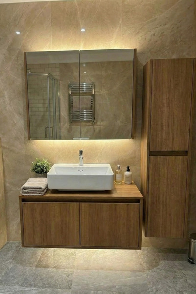 AdnDesing Banyo Dolabı Takımı-Ahşap Mat Renkli Mdf-Asma Alt Dolap-Banyo Boy D...