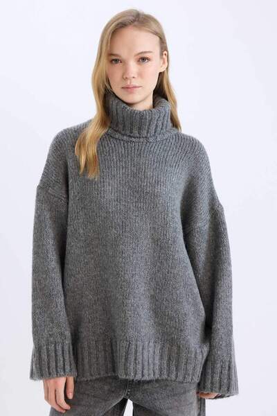DeFacto Oversize Wide Fit Turtleneck Basic Plain Knitwear Sweater Tunic A6445...